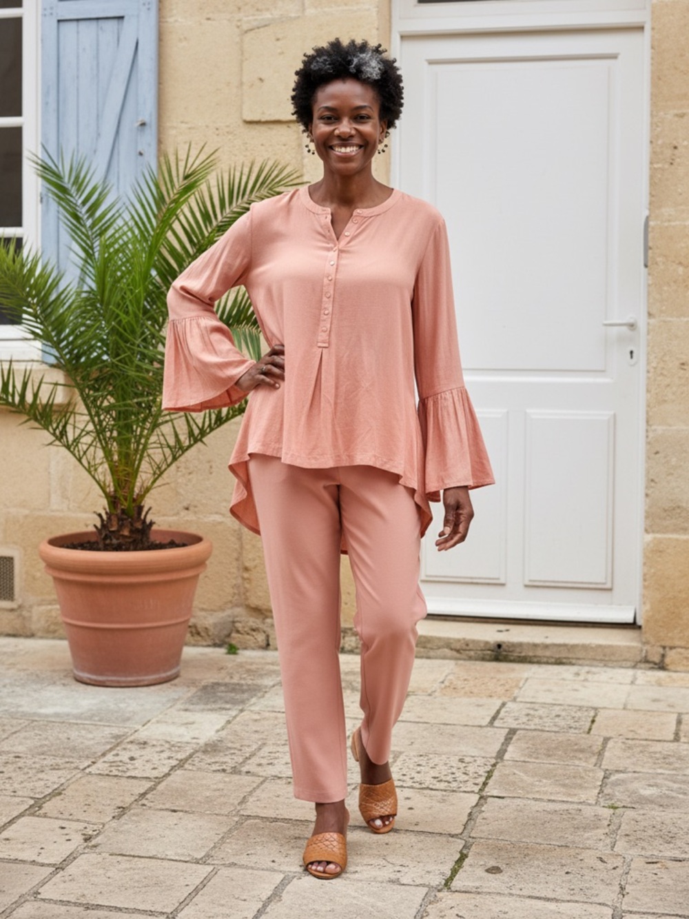 Cato Rose-Pink Button Front Blouse (Plus)